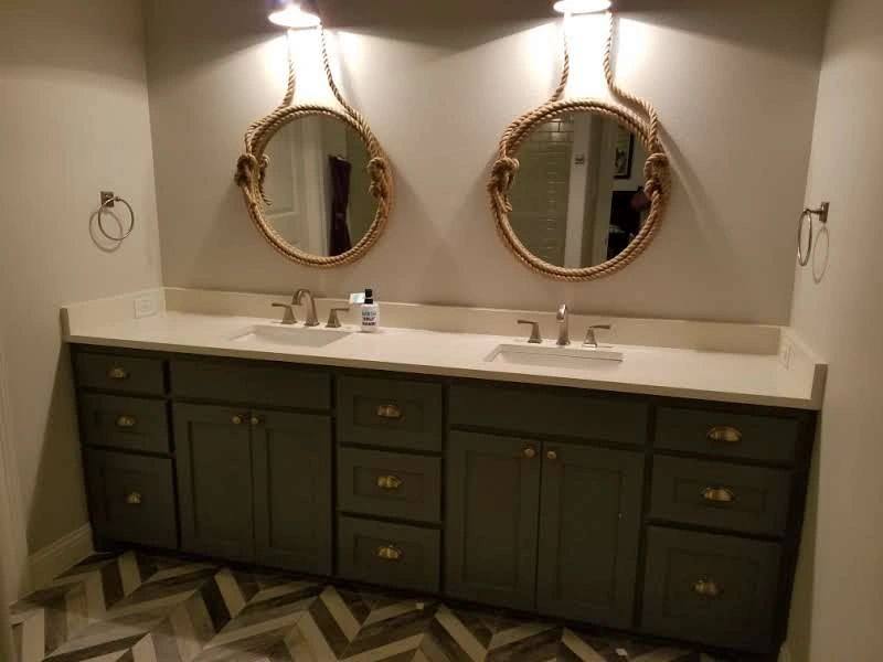 Bathroom double vanity with round mirrors